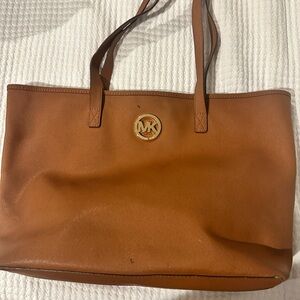 Michael Kors Brown Leather Tote with Gold Logo